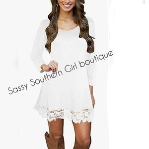 🆕⭐ Boho country lace white t-shirt dress